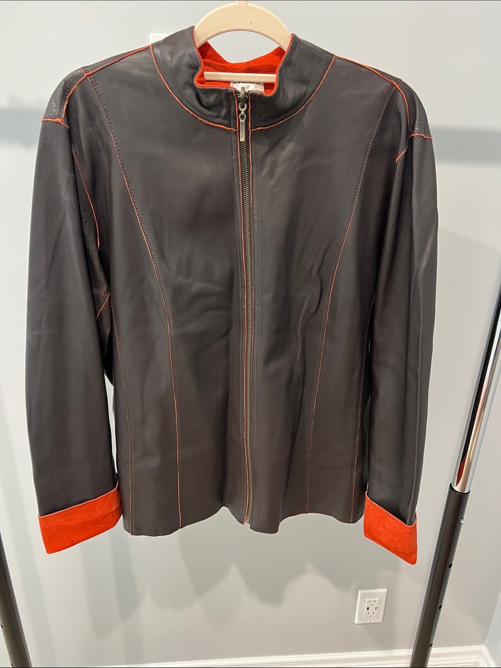 Chico's Brown Leather Jacket with Orange Suede Lining